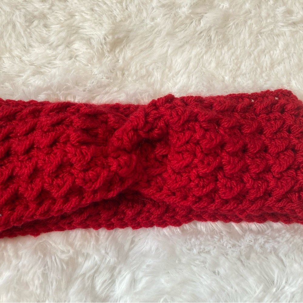 Red crocheted Headband ear Warmer muffs